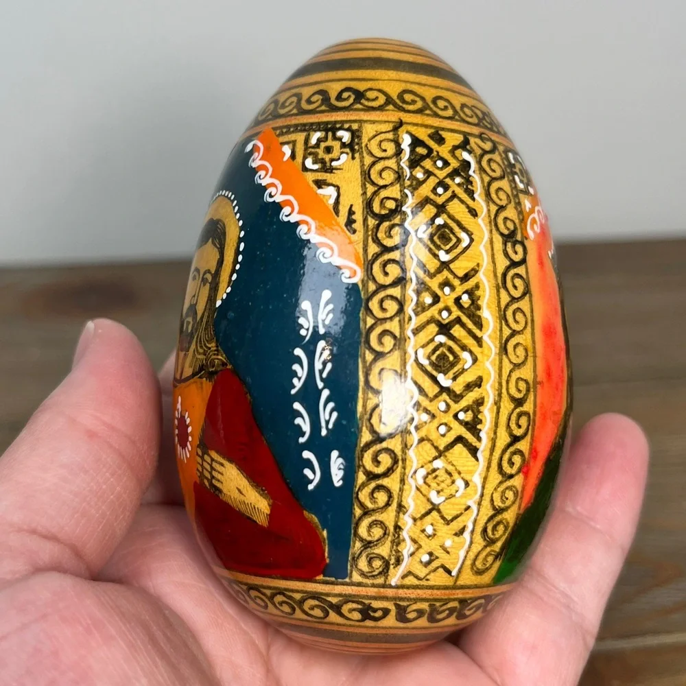 Vintage Hand Painted Wooden Egg Russian Orthodox Religious Art Passion Egg 3.5” - Picture 11 of 16